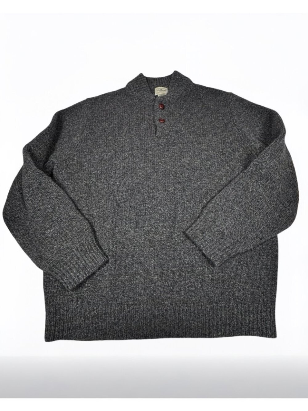 LL Bean Mens Chunky Lambswool Henley Sweater XL Grey Grunge Heritage Old Money